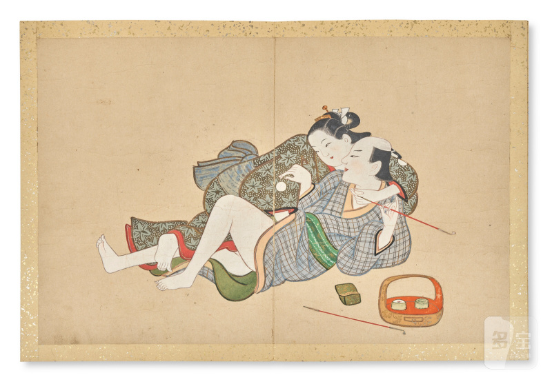 FURUYAMA MOROTANE (fl. ca. 1711-36)  Album de 12 peintures érotiques - 图3